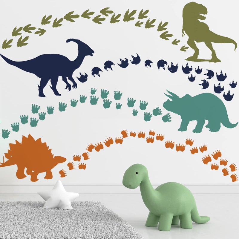 Mfault Dinosaur Footprints Wall Decals Stickers  Boys Dino Feet Tracks Paw Prints Nursery Decorations Baby Bedroom Playroom Art  Watercolor Animal Toddler Kids Room Decor Gift - Image 1